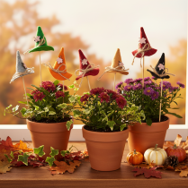 Artikel Dekostecker Hexenhut aus Filz in Herbstfarben 28 cm 12 Stück