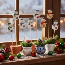 Artikel Holzstecker Schneemann 31 cm 12er-Set für Weihnachtsdekoration