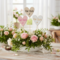 Artikel Herzstecker aus Holz mit Schriftzug "Für Dich" 31 cm, 12 Stück, sortierte Farben
