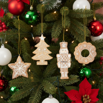 Artikel Weihnachtsanhänger aus Kunststoff in Lebkuchen-Optik 6cm 4er-Set