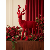 Artikel Dekofigur Hirsch stehend 85 cm rot beflockt Kunststoff für Innen