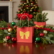 Artikel Geschenktüte aus Papier mit Schleifen-Motiv, 12 cm, Rot-Gold, 8 Stück
