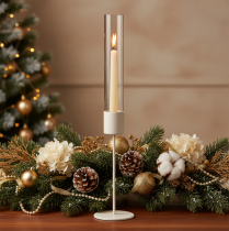 Artikel Kerzenhalter Glaszylinder Metallfuss 50 cm Taupe