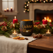 Artikel Windlicht aus Metall Schwarz mit goldener Innenfläche 11cm für Tischdekoration