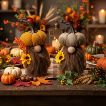 Artikel Herbstliche Figuren Kürbiswichtel mit Bart und Sonnenblume aus Stoff 16 cm 2er-Set