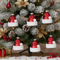Artikel Weihnachtskugeln Nikolausmütze Glas Rot-Weiss 8cm 6 Stück