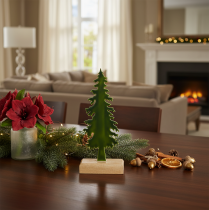 Artikel Deko-Tannenbaum aus Metall und Holzsockel 26 cm grün