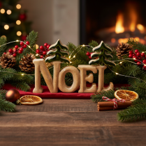 Artikel Weihnachtsdeko Aufsteller Noel Holz 18 cm mit zwei Tannen