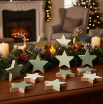 Artikel Holzstern Deko 5 cm Mint und Weiss 9er-Set