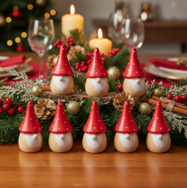 Artikel Mini-Wichtelfiguren aus Holz, 10 cm, Rot-Weiss, 6er-Set, Tisch- und Wohnraumdekoration
