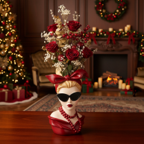 Artikel Kopfvase aus Polyresin Frauendesign mit Sonnenbrille und Perlenkette 30 cm