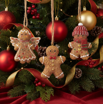 Artikel Deko Anhänger Lebkuchenfiguren aus Polyresin 7 cm 3er Set Braun Rot Weiss