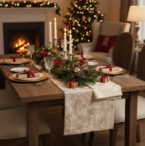 Artikel Tischläufer Schleifenmuster 35x120cm Polyester Beige Creme 2er Set