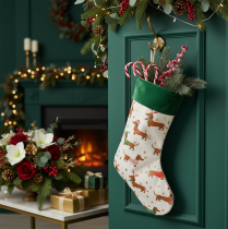 Artikel Weihnachtssocke aus Stoff mit Dackel-Motiv 50 cm grün-weiss