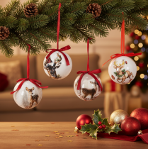 Artikel Weihnachtskugeln Hirschmotiv Kunststoff mit Aufhängeband 7cm 4er-Set