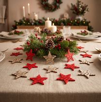 Artikel Weihnachtssterne aus Holz zum Streuen 4 cm Rot und Natur 72 Stück