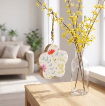 Artikel Dekohänger Blume Holz Ø9,5cm Weiss mit Farbmuster, 20cm Länge