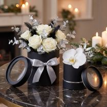 Artikel Runde Blumenbox aus Karton Schwarz Silber Ø10/12cm Set mit 2 Stück