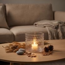 Artikel Teelichthalter Glas transparent Ø11,5cm H9,5cm mit Strukturmuster
