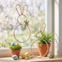 Artikel Osterhasen-Deko aus Metall mit Naturfaser, 20×40 cm in Beige, 4er Set für kreative Osterdekoration
