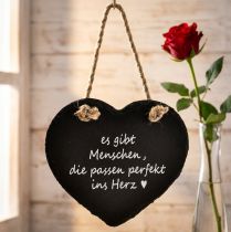 Artikel Hängedeko Herz aus Schiefer mit Schriftzug, 15,5 x 14,5 cm, Schwarz
