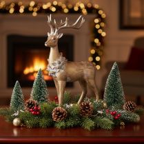 Artikel Dekofigur Hirsch aus Polyresin 41cm gold-silber mit Tannenzapfen