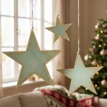 Artikel Holzsterne zum Aufhängen 3er-Set 12/20/26 cm Mint Gold