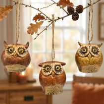 Artikel Eulenanhänger aus Keramik, 5,6 cm, Brauntöne – Dekoration für Herbst und Weihnachten, 3er-Set