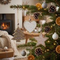 Artikel Weihnachtsanhänger Holz Sterne Bäume Herzen 6 Stück Vintage Skandi Stil