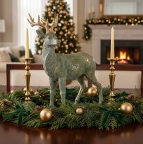 Artikel Hirschfigur aus Polyresin stehend 43cm grün mit goldfarbenen Akzenten für Innenbereich