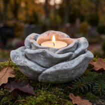 Artikel Kerzenhalter Rose aus Keramik Grau-Weiss Ø14 cm H7 cm