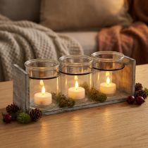 Artikel Glasbehälter-Set mit Holzständer grau-weiss – 27,5x9x11 cm – Innen-Dekoration und Aufbewahrung