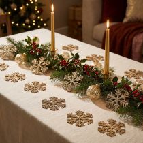 Artikel Goldene Holz-Schneeflocken Ø4cm 48 Stück Weihnachtsdekoration