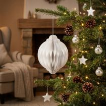 Artikel Weihnachtskugel aus Wabenpapier Weiss FSC 15x20 cm