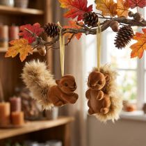 Artikel Herbstdeko Hängefigur Eichhörnchen 6 cm Braun Kunststoff und Federn 2er-Set