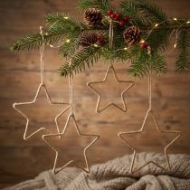 Artikel Weihnachtsdeko Stern aus Metall und Jutekordel, Naturfarben, 20cm, 5 Stück