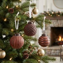 Artikel Christbaumschmuck Vintage Glas Rot-Braun Ø5cm 9 Stück