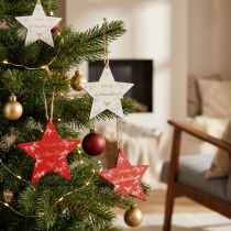 Artikel Holzanhänger Sterne Frohe Weihnachten Ø10,5cm Rot Weiss 12 Stück