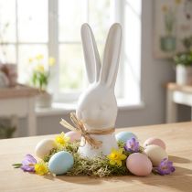 Artikel Keramik Osterhase Weiss 17 cm Hasenkopf mit Bastschleife