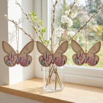 Artikel Schmetterling Holzanhänger mit Leinenmotiv 11,5 × 9,5 cm, Blumenwiese, 6er-Set