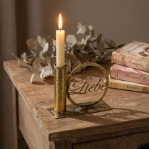 Artikel Stabkerzenhalter aus Metall, antike Optik, Gold, 13×5×10,5 cm, Motiv "Liebe"
