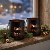 Artikel Windlicht mit Henkel Metall Frohe Weihnachten Ø10 cm 2 Stück Anthrazit