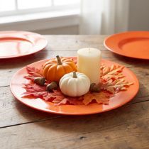 Artikel Orangene Plastikteller – Ø 28 cm – 4er-Set – Kunststoff für Dekoration und Partys