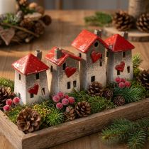 Artikel Romantische Keramik-Häuser mit Herzmotiv – Rot & Naturtöne, 11cm – Liebevoll gestaltete Winterdeko – 3St