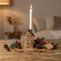 Artikel Rustikaler Kerzenhalter aus Holz im Hausdesign mit Schriftzug, 19 cm
