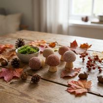 Artikel Streudeko Mini Holzpilze Ø2 cm Braun 24 Stück für Herbstdekoration