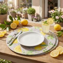 Artikel Rundes Platzdeckchen aus Filz Grau mit Zitronenmotiv 31 cm 2er-Set