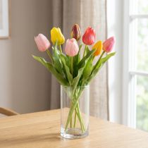 Artikel Künstliche Tulpen 30 cm Frühjahrsdekoration für Tischvasen 7 Stück, Rosa, Rot und Gelb