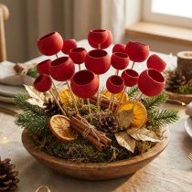 Artikel Bell Cup am Stiel Rot, Holz Natur, 15 Stück, ca. 4–6 cm
