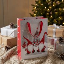 Artikel Geschenktüte mit Henkeln aus Papier 24×18×8cm Wichtelmotiv Rot Grau Weiss 4 Stk